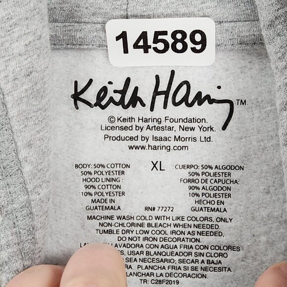 Keith Haring Sweater Mens Extra Large Gray Hoodie Holding Heart Streetwear Art - Picture 6 of 9